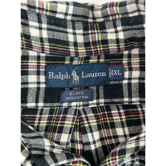 Ralph Lauren Black Long Sleeve Flannel Shirt Black White Plaid Mens Large - Picture 7 of 13